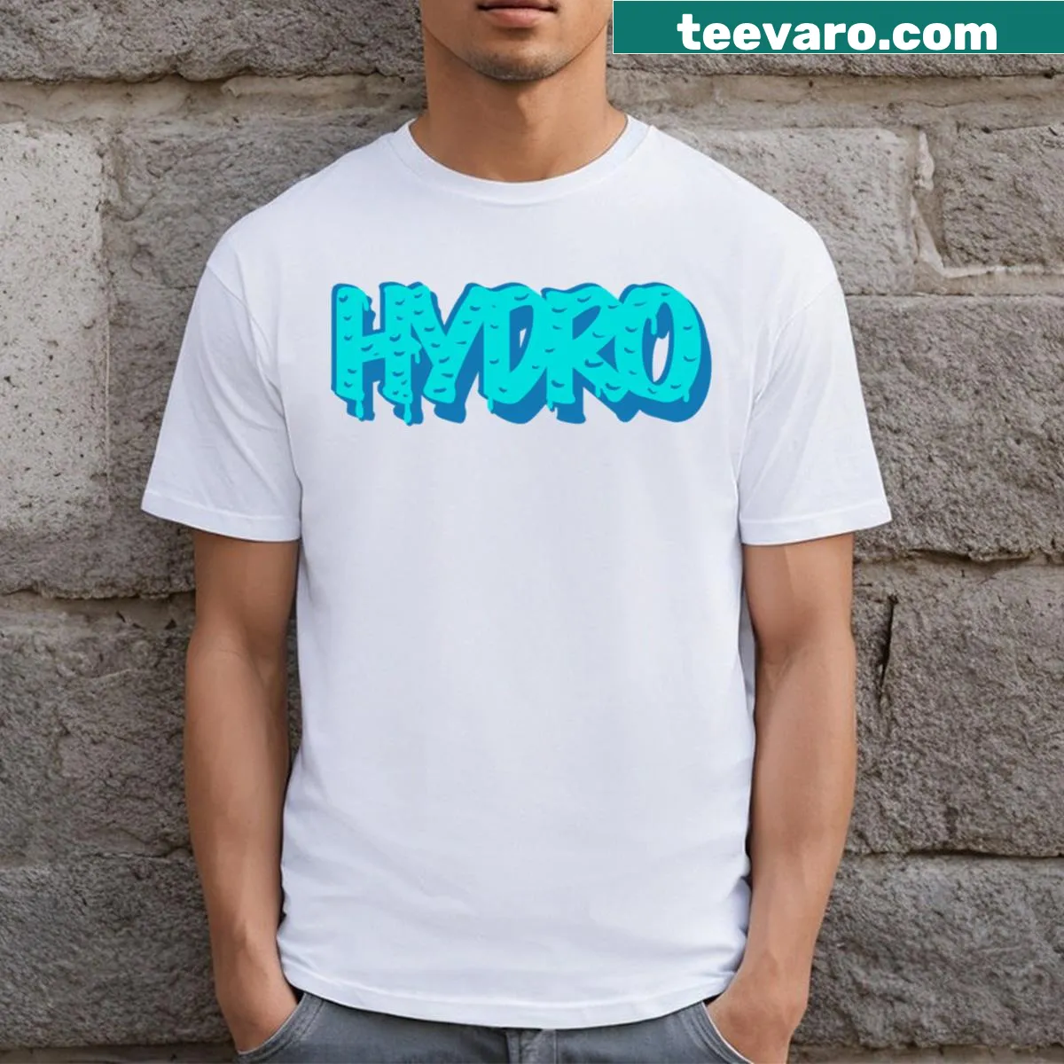Minimalist hydro logo design on a t-shirt — on a men's t-shirt