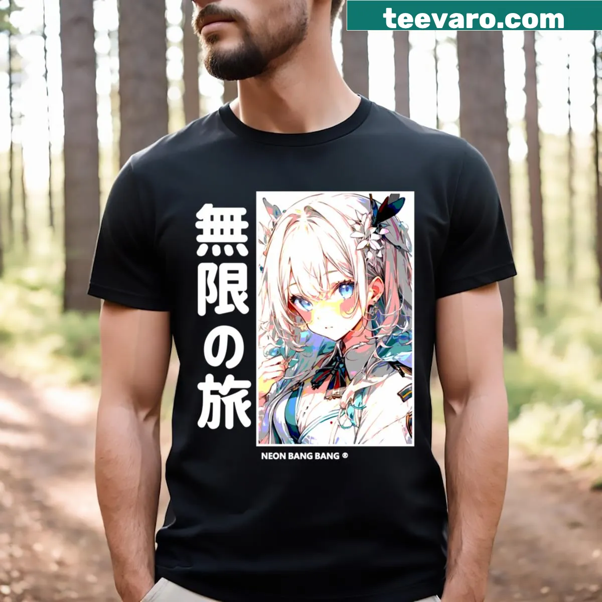 Cute anime girl graphic on a Harajuku-themed T-shirt — on a men's t-shirt