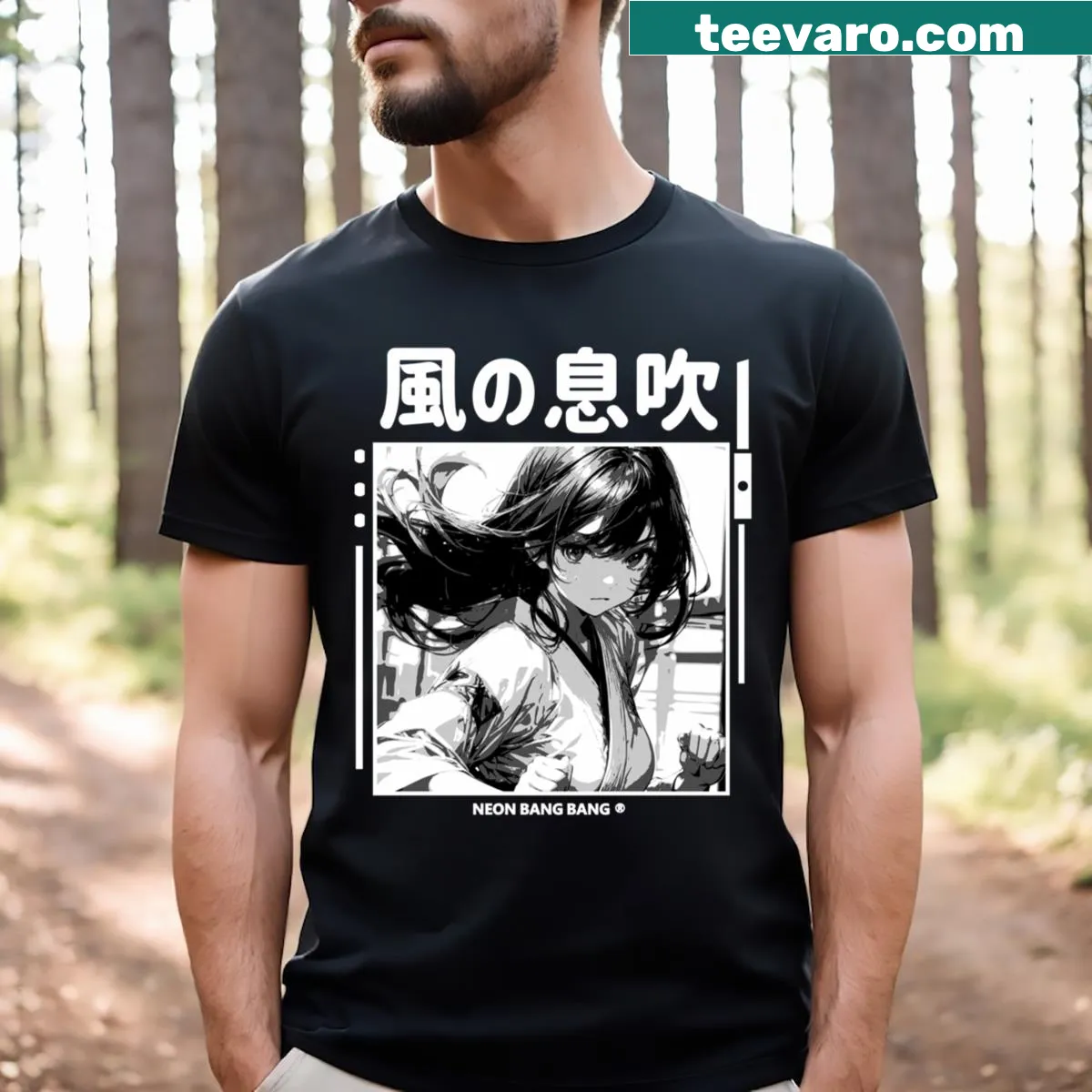 Karate girl manga aesthetic graphic on a stylish T-shirt — on a men's t-shirt
