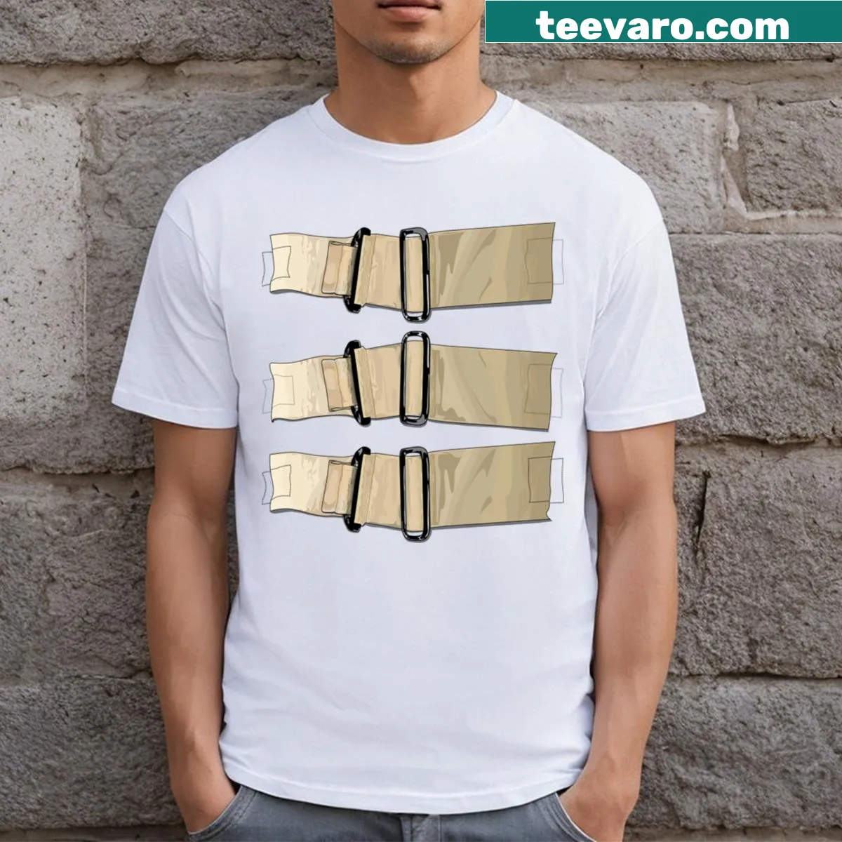 Minimalist design featuring fastening straps on a T-shirt — on a men's t-shirt