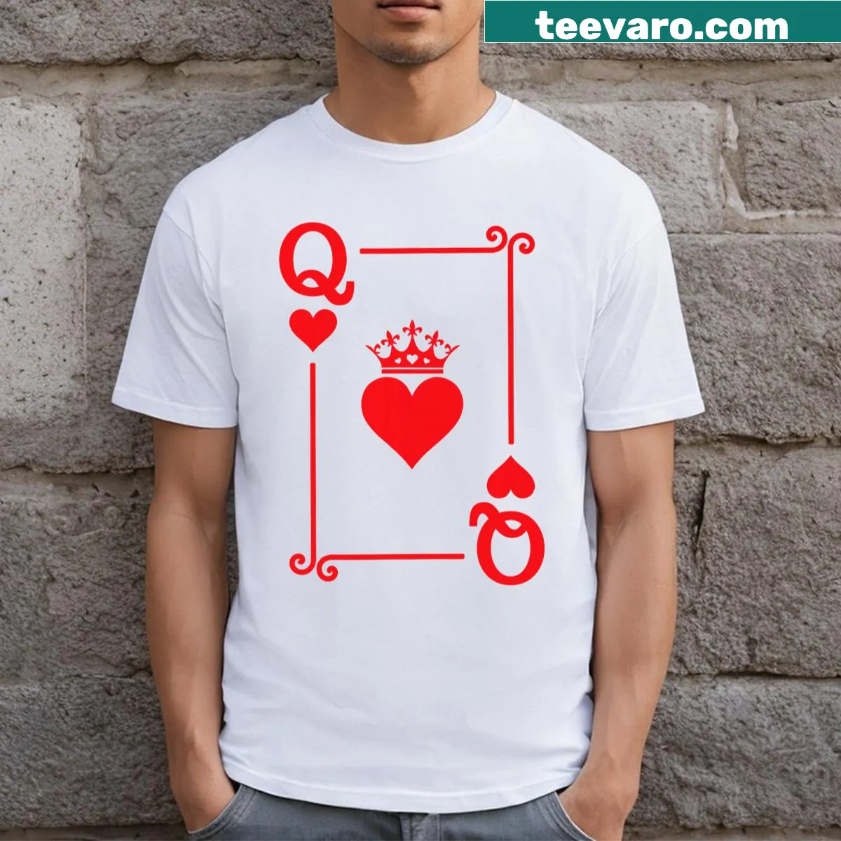 Matching King & Queen Of Hearts couple t-shirts — on a men's t-shirt