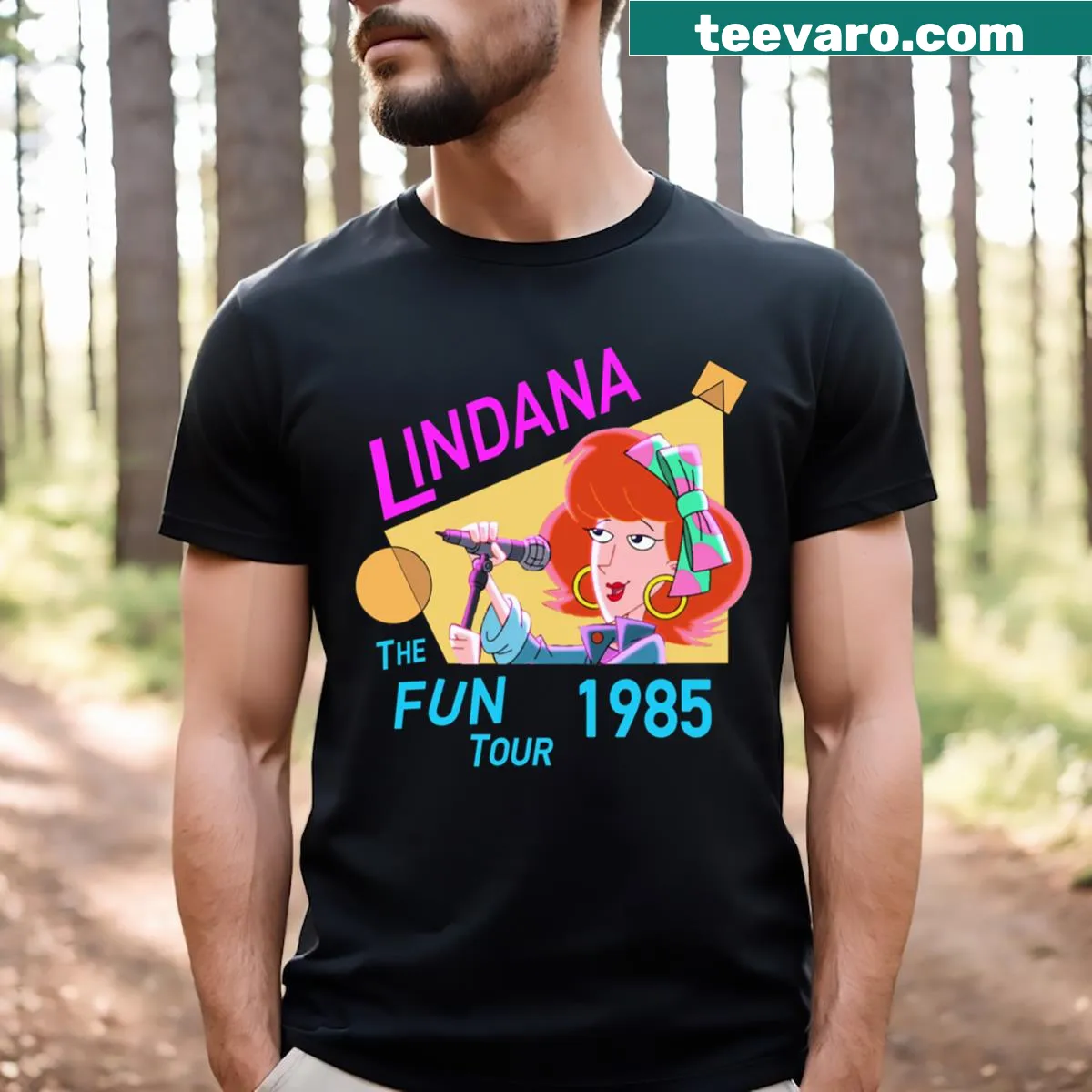 Text design reading 'Lindana The Fun Tour!' in bold letters — on a men's t-shirt