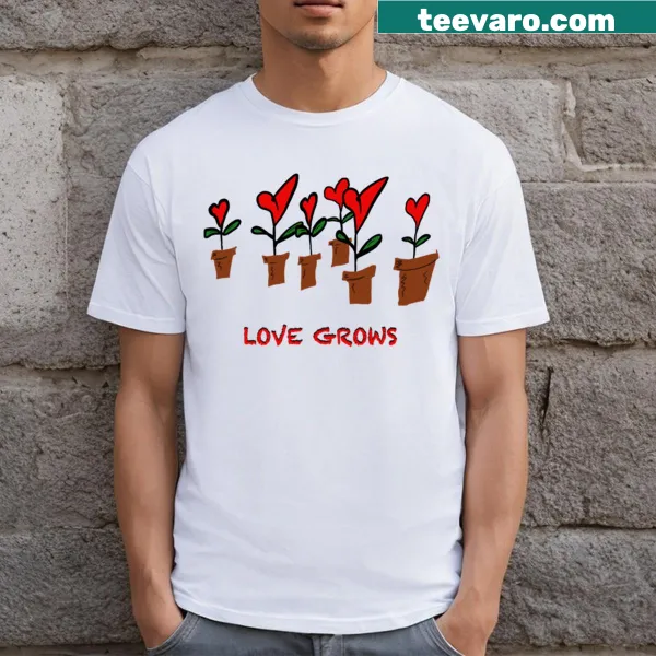 T-shirt with little hearts in flowerpots, symbolizing love and growth