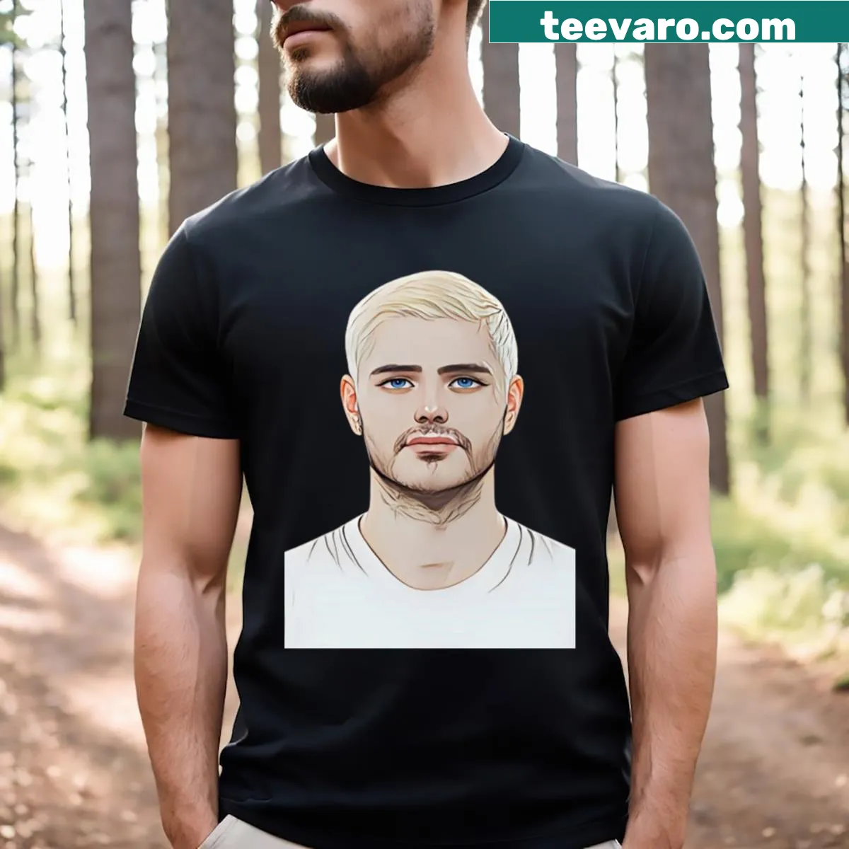 Cartoon t-shirt featuring a playful representation of soccer player Mauro Icardi. — on a men's t-shirt