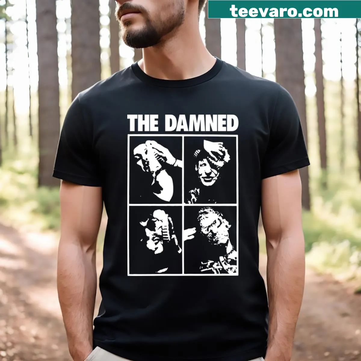 Vintage distressed t-shirt with 'Member Of Damned' text design — on a men's t-shirt