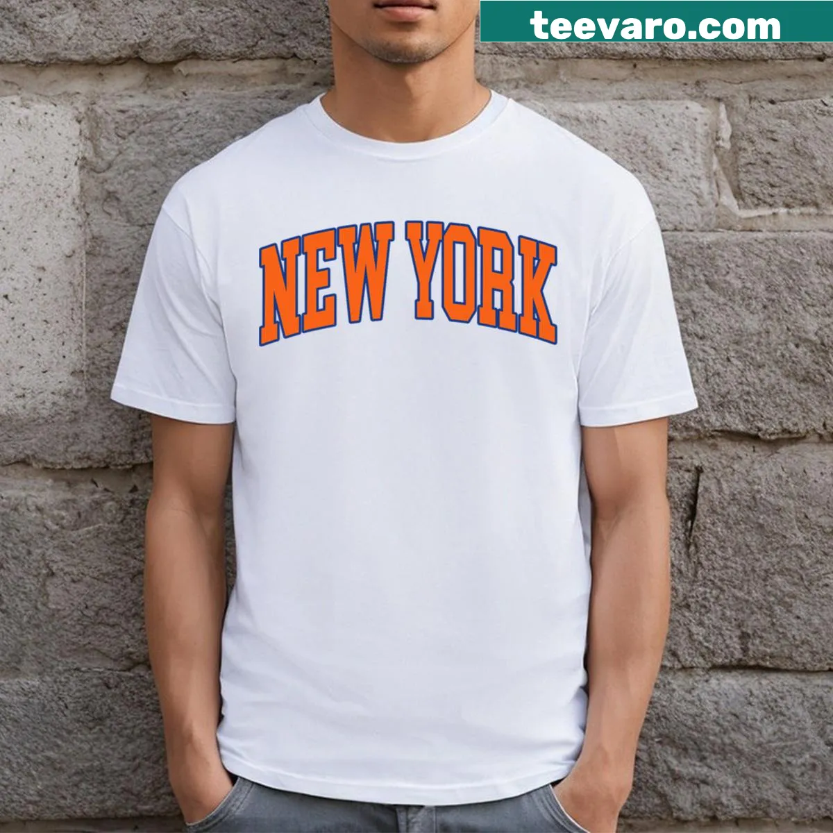 New York text design on T-shirt — on a men's t-shirt