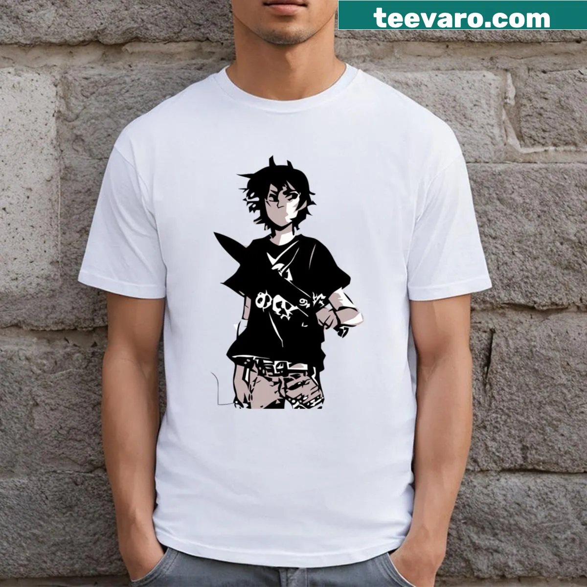 Illustrative t-shirt featuring Nico Di Angelo from popular fantasy series — on a men's t-shirt