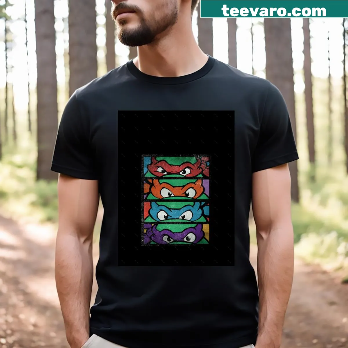 Graphic t-shirt featuring the Teenage Mutant Ninja Turtles — on a men's t-shirt