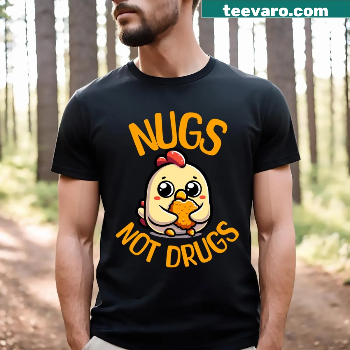 T-shirt with the phrase 'Nugs Not Drugs' in bold typography — on a men's t-shirt