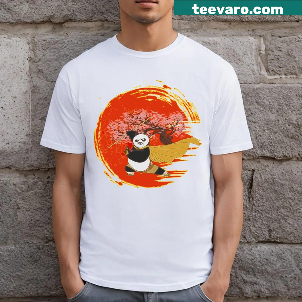 Illustration of a panda in a kung fu pose on a T-shirt — on a men's t-shirt