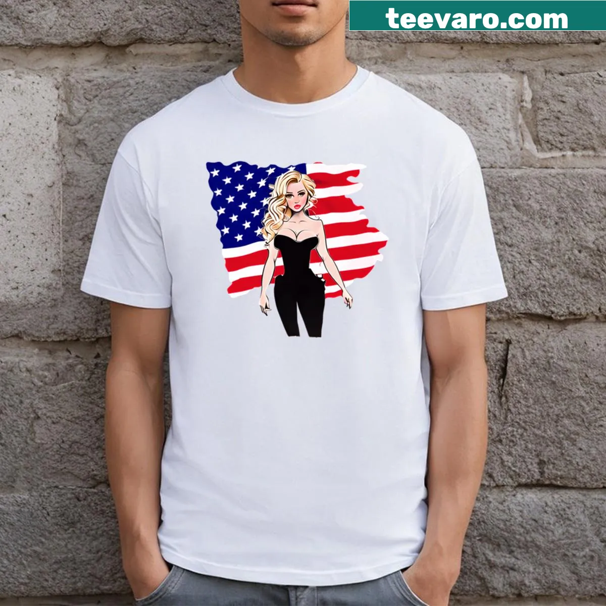 Vintage-style T-shirt with a patriotic graphic featuring the American flag — on a men's t-shirt