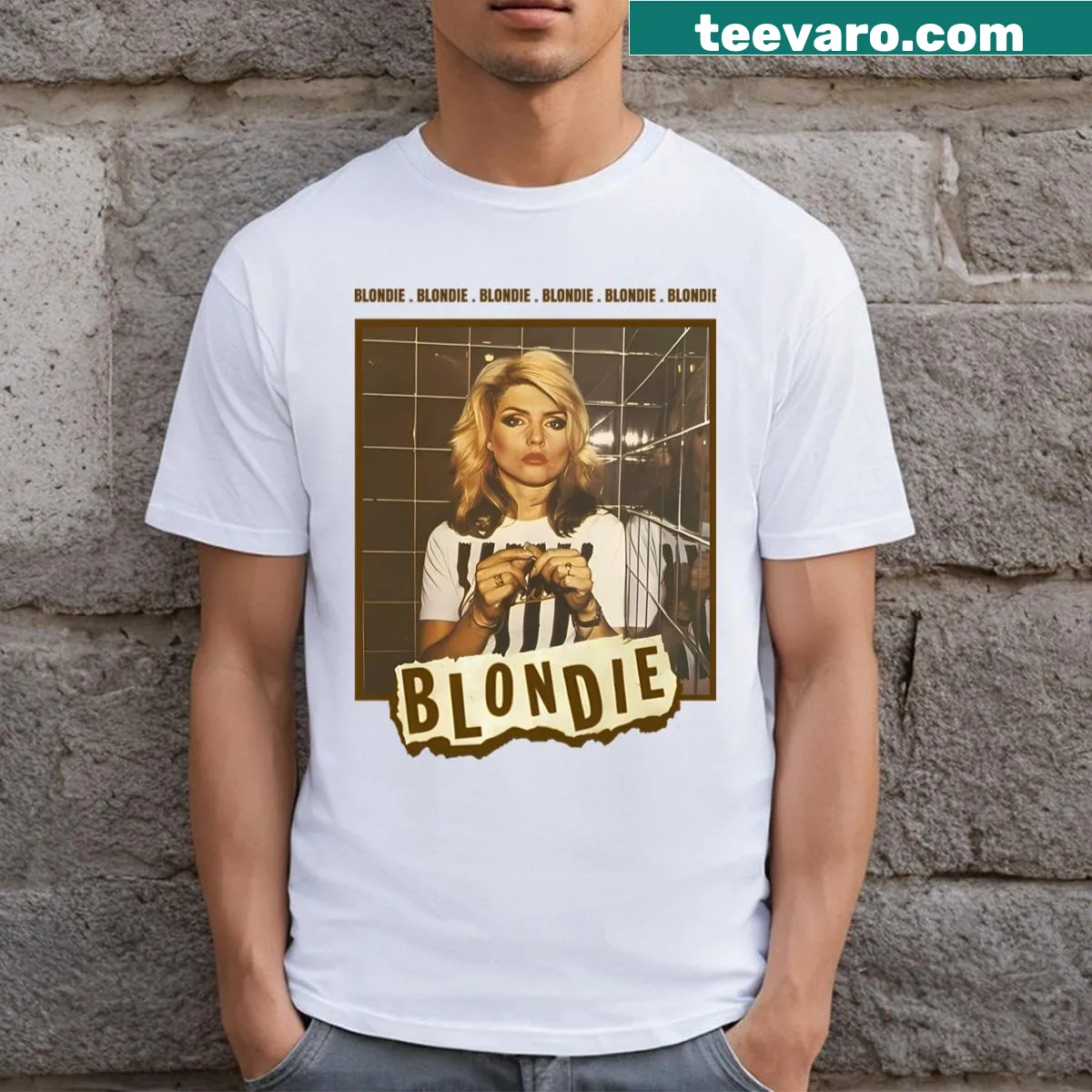 Retro punk rock girl t-shirt featuring vintage band graphics — on a men's t-shirt