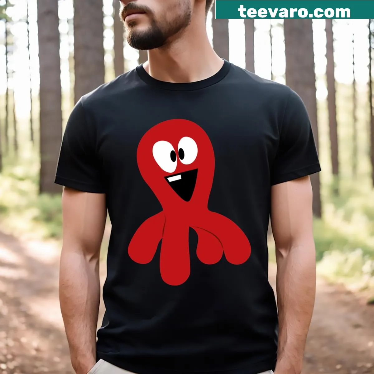 Cartoon T-shirt featuring Pocoyo character Fred the Octopus — on a men's t-shirt