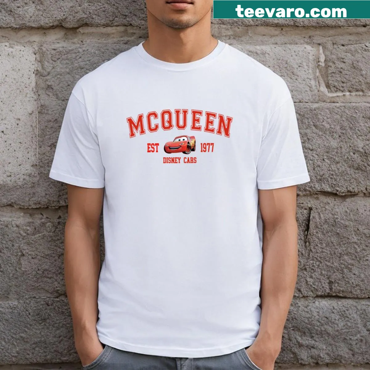Illustrated Racing Red Car Fastest t-shirt featuring a sleek race car — on a men's t-shirt