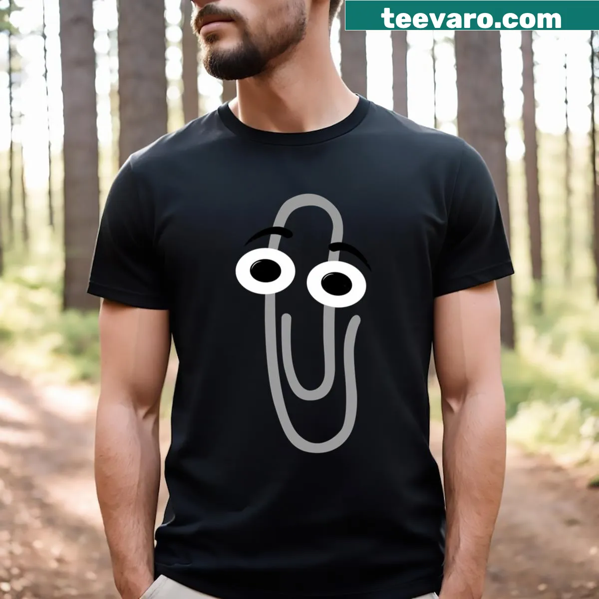 Distressed graphic of Clippy the assistant on a retro tee — on a men's t-shirt