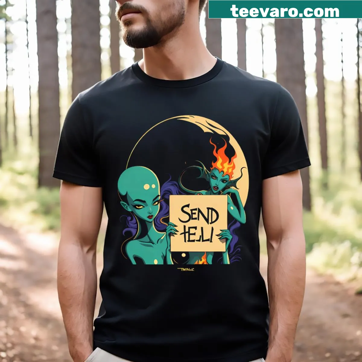 Bold Send Hell t-shirt featuring edgy typography — on a men's t-shirt