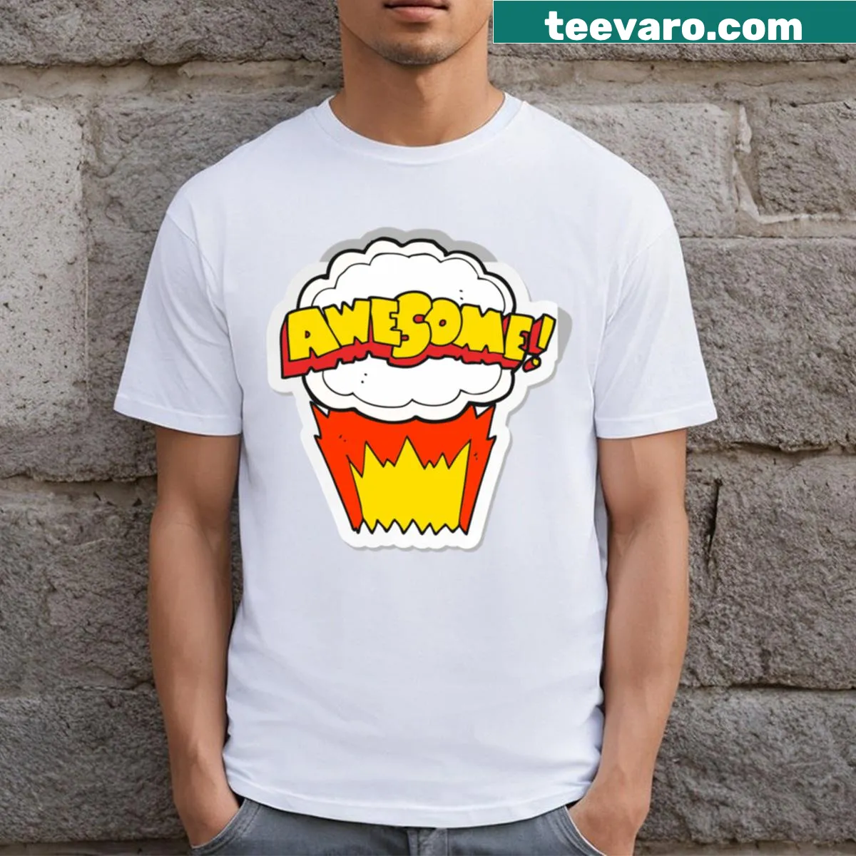 Fun cartoon sticker graphic t-shirt for creative individuals. — on a men's t-shirt