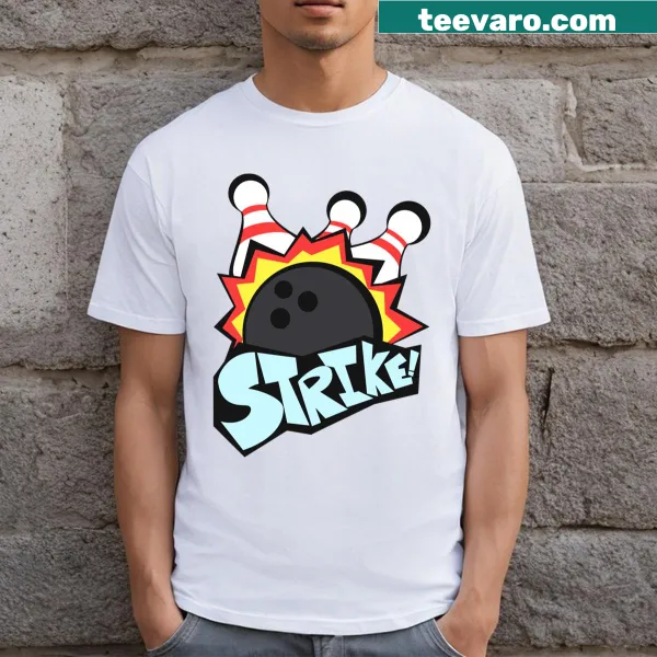 Bold graphic T-shirt with the text 'Strike!' celebrating achievement