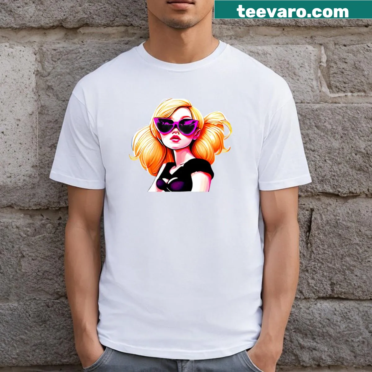 Playful illustration of a girl embodying summer fun for casual wear — on a men's t-shirt