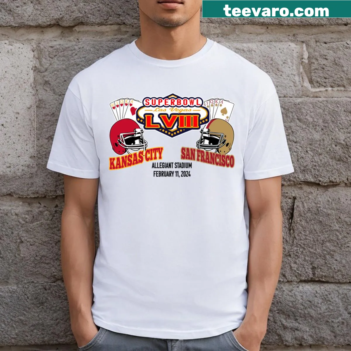 T-shirt featuring the Super Bowl LVIII logo — on a men's t-shirt