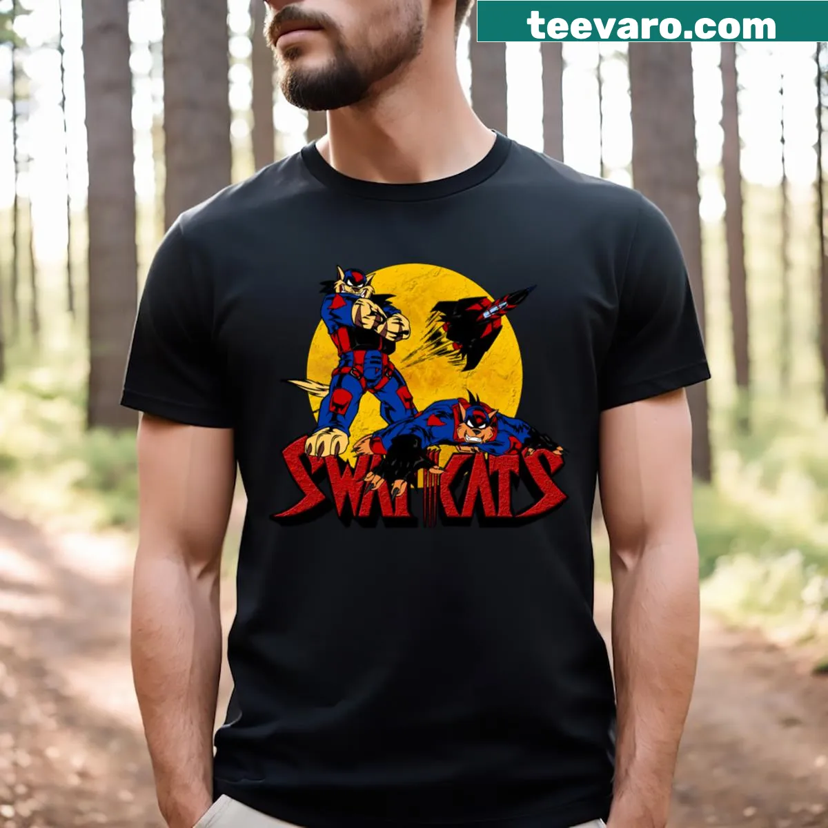 Swat Kats T-shirt featuring dynamic characters from the animated series — on a men's t-shirt