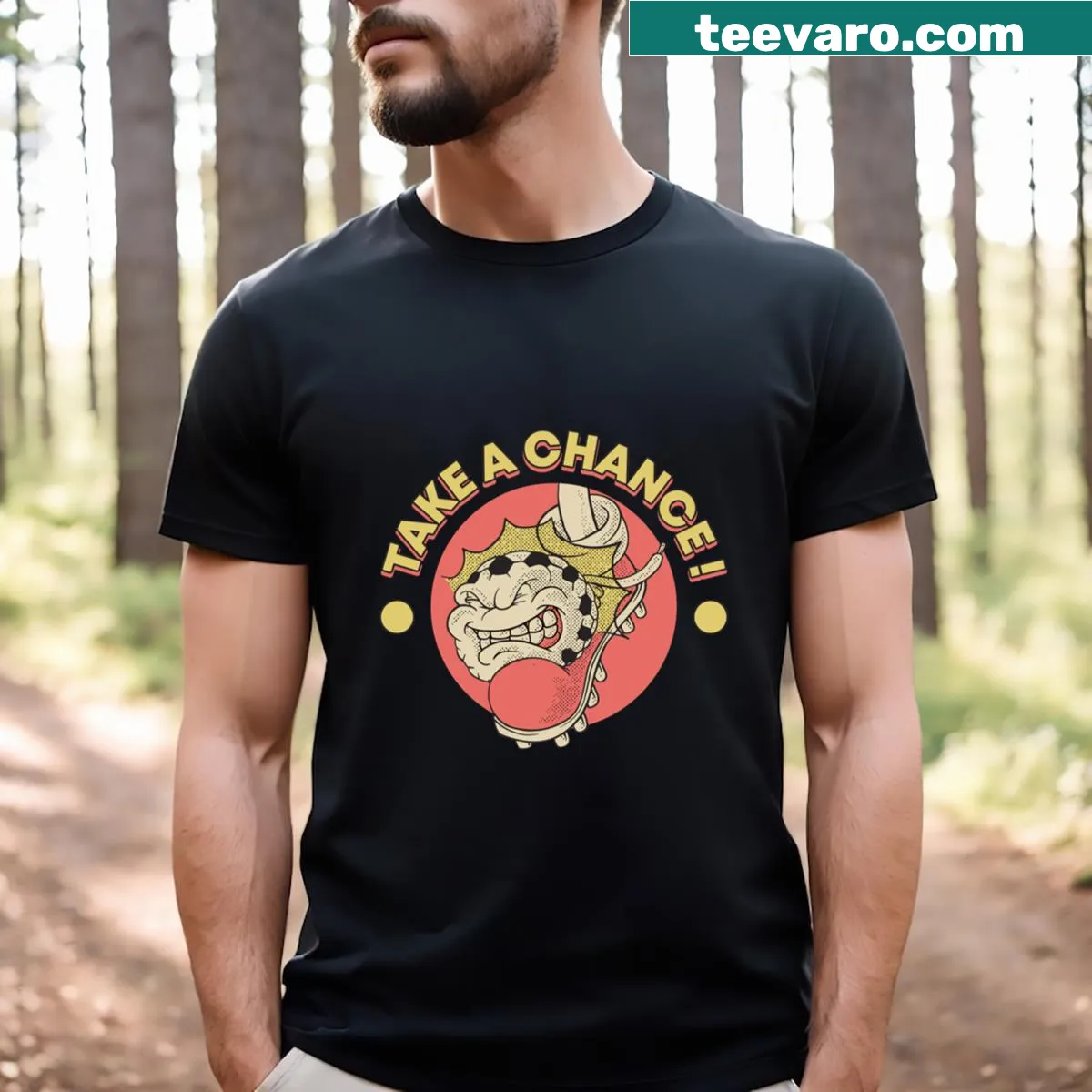 Graphic tee featuring the phrase Take A Chance!!! in bold text — on a men's t-shirt
