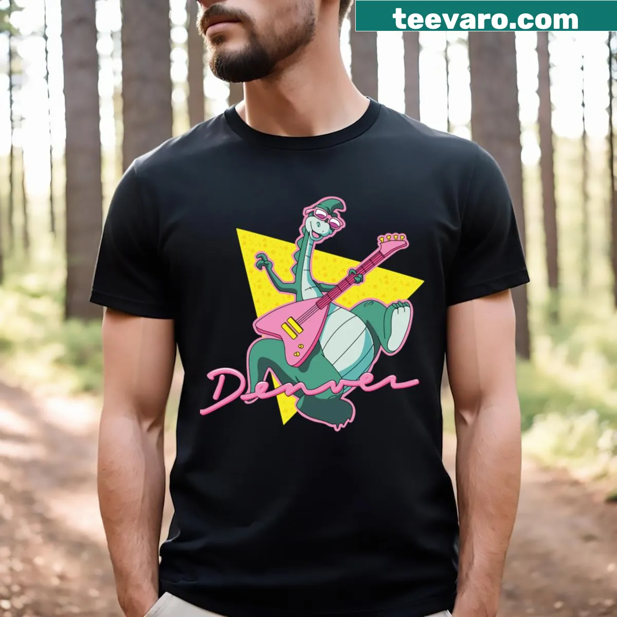 Illustration of The Last Dinosaur character on a T-shirt. — on a men's t-shirt
