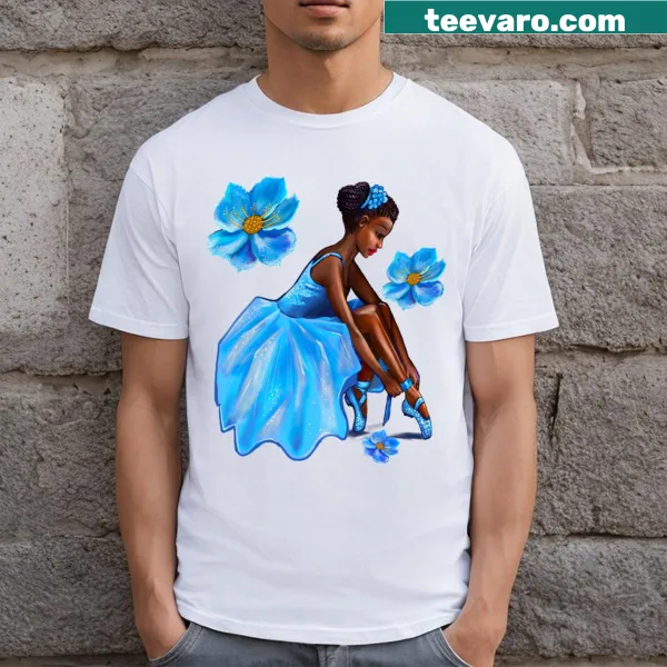 Black ballerina with afro braid illustration on a ballet-themed t-shirt