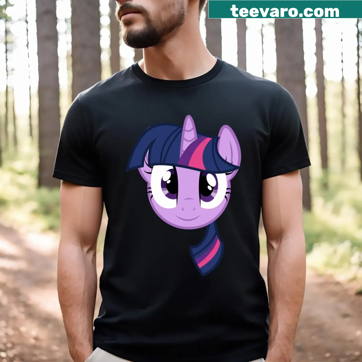 Cartoon illustration of Twilight Sparkle's face on a T-shirt. — on a men's t-shirt