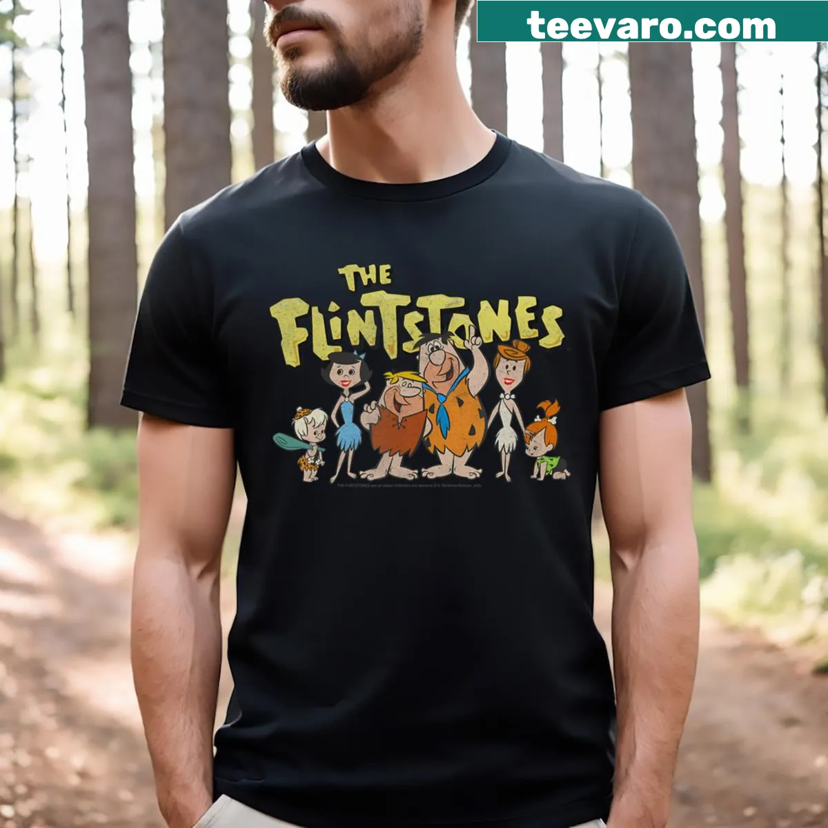 Vintage-style animated sitcom characters on a T-shirt. — on a men's t-shirt