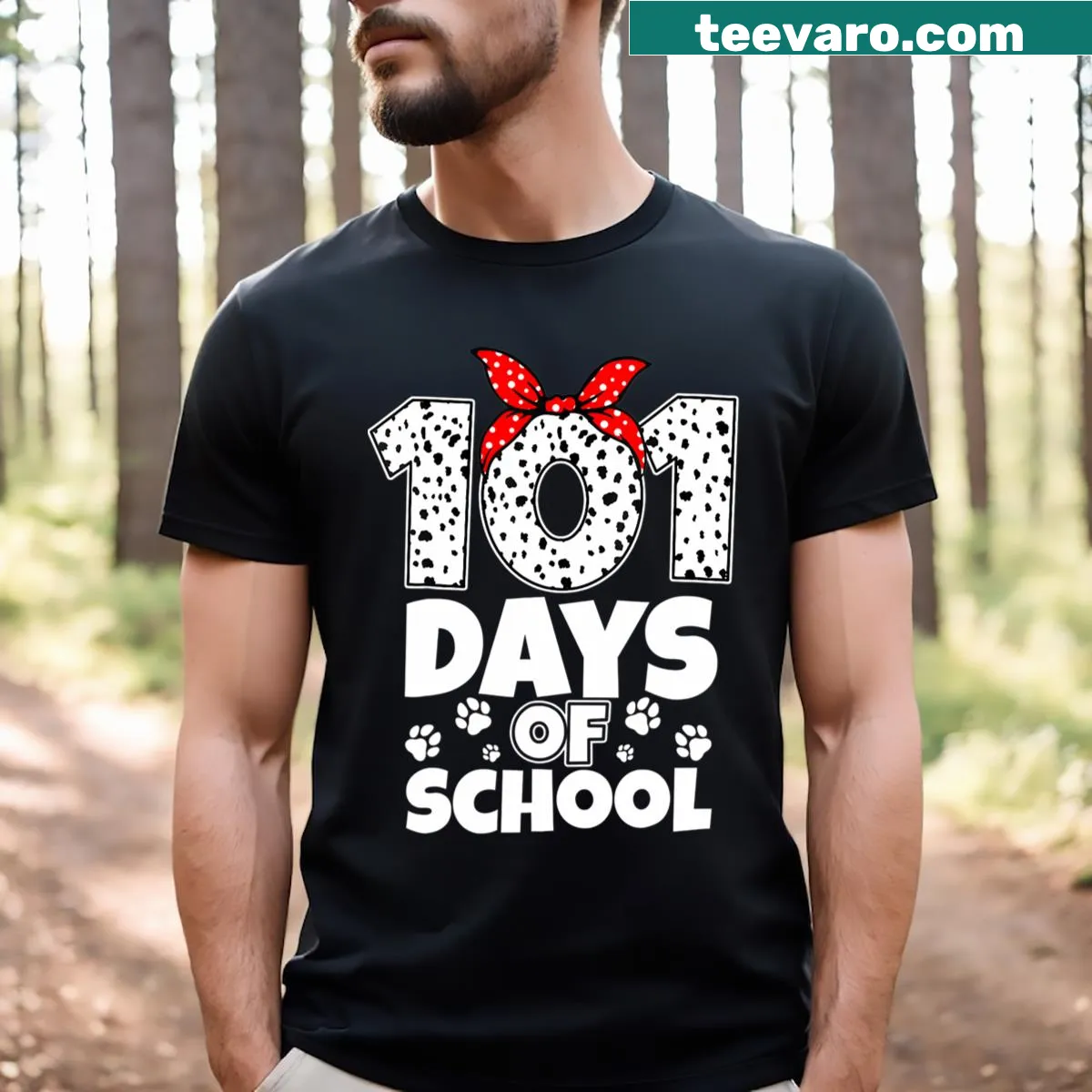 Cartoon dalmatian on 100 Days of School t-shirt for kids — on a men's t-shirt
