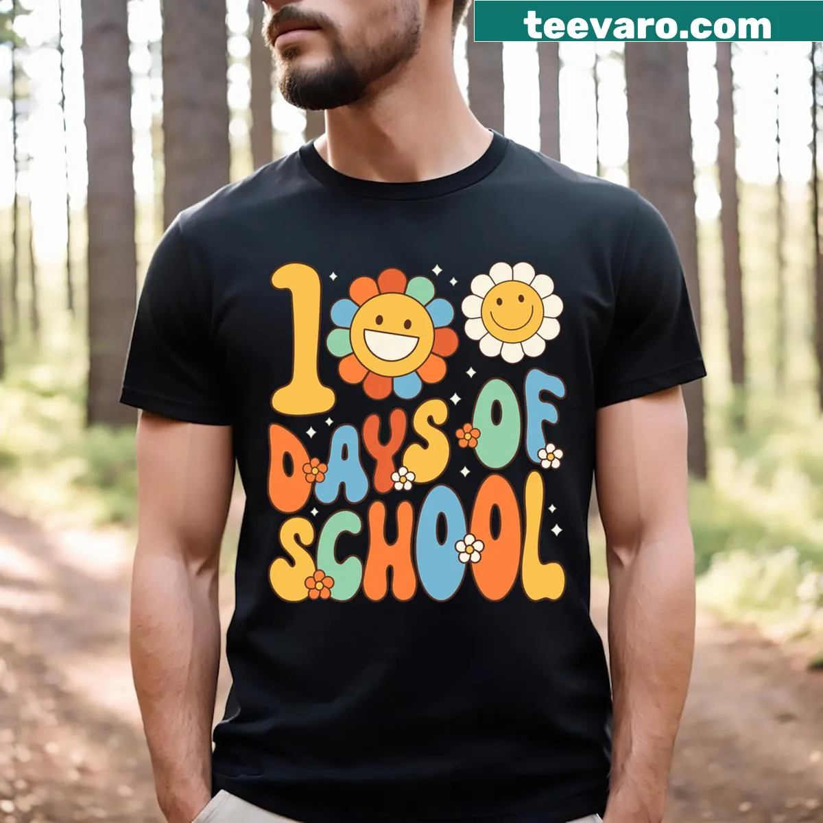 T-shirt celebrating the 100th day of school for teachers. — on a men's t-shirt