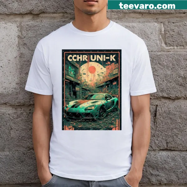 Illustration of an abandoned sport car on a T-shirt.