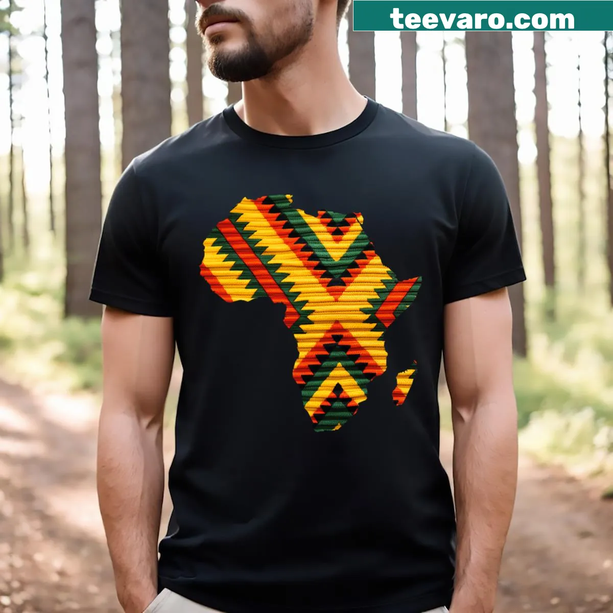 African map t-shirt featuring Kente art pattern design — on a men's t-shirt