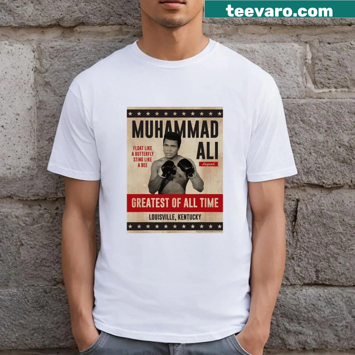 Minimalist Ali poster design T-shirt — on a men's t-shirt