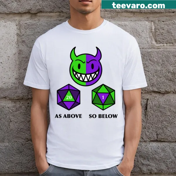 T-shirt with humorous design showing Nat 20 and Nat 1 text