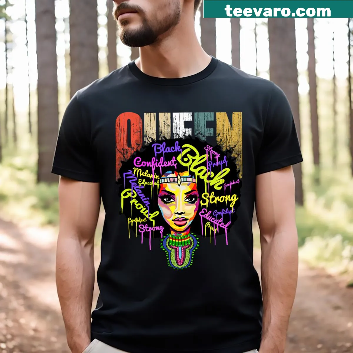 Educated African Queen t-shirt with elegant text — on a men's t-shirt