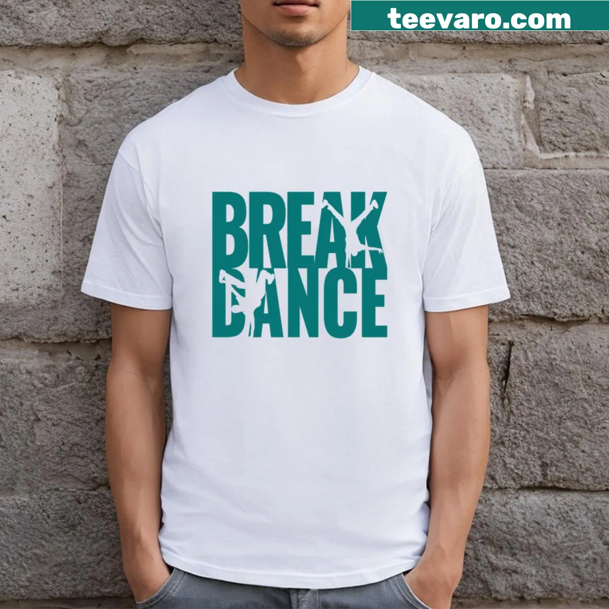 Illustrated breakdancers in motion on a blue hip hop t-shirt. — on a men's t-shirt