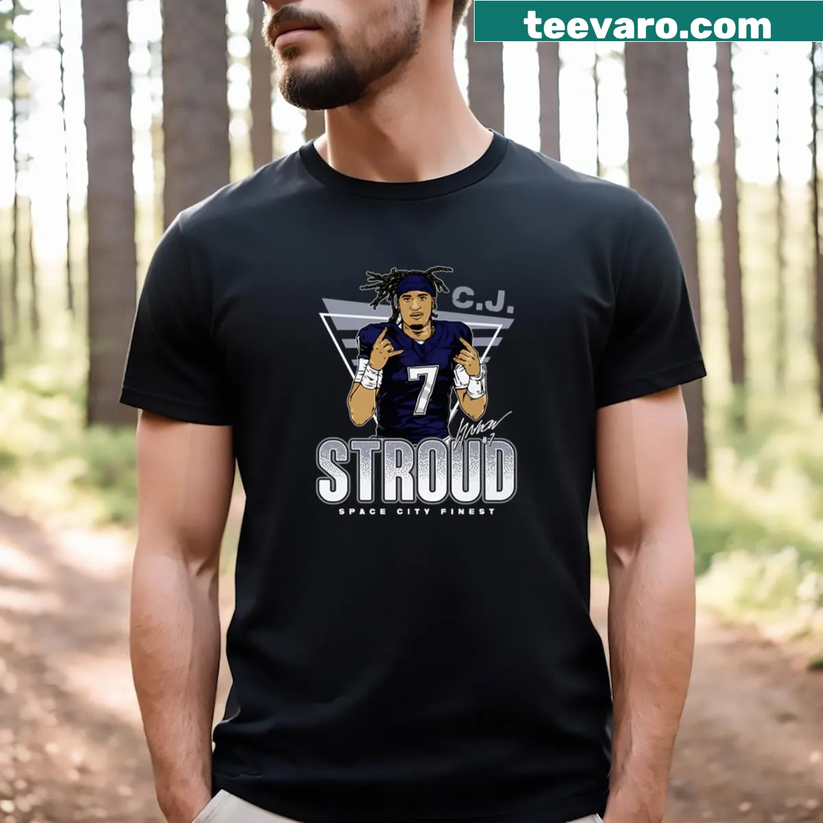 Cj Stroud number 7 graphic on essential sports t-shirt — on a men's t-shirt