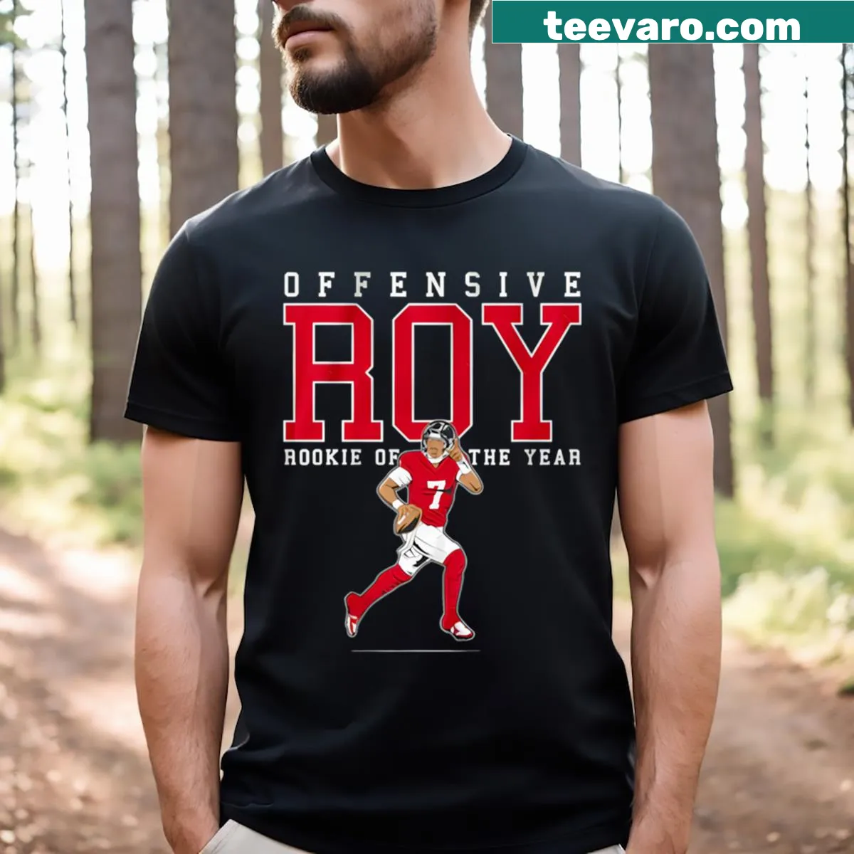 Rookie Of The Year T-shirt with bold typography featuring Cj Stroud — on a men's t-shirt