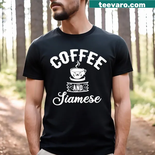 Coffee and Siamese cat lover t-shirt with playful graphic