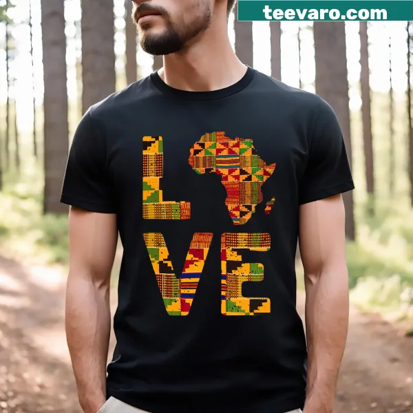 Africa map T-shirt featuring traditional Kente cloth design