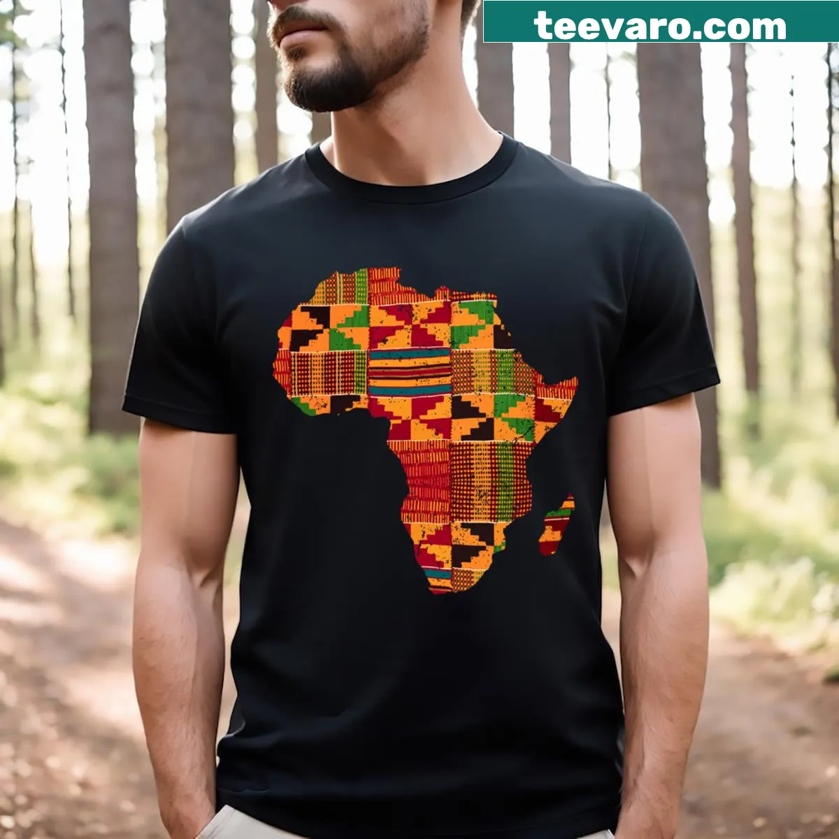 Africa map design inspired by Kente cloth on T-shirt — on a men's t-shirt