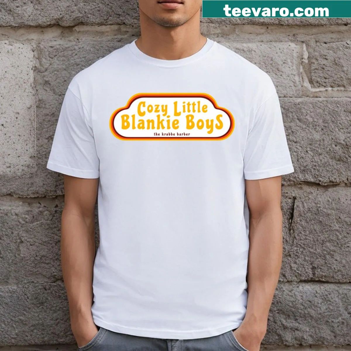 Cartoon Cozy Little Blankie Boys T-shirt with a cozy blanket graphic — on a men's t-shirt