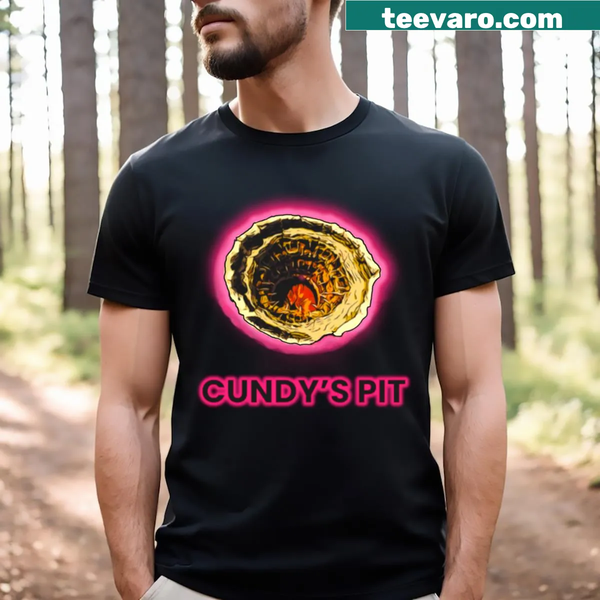 Cundys Pit-themed design on a casual T-shirt — on a men's t-shirt