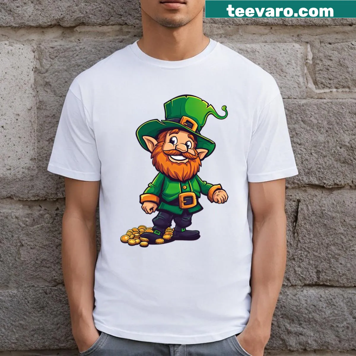 Cute leprechaun illustration on T-shirt for St. Patrick's Day — on a men's t-shirt