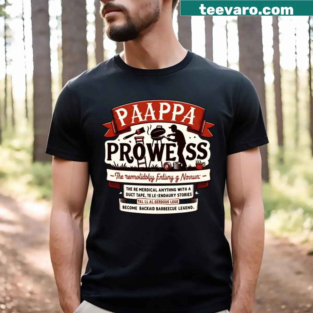 Humorous 'Domestic Hero' text T-shirt for dads celebrating the Dad Bod — on a men's t-shirt