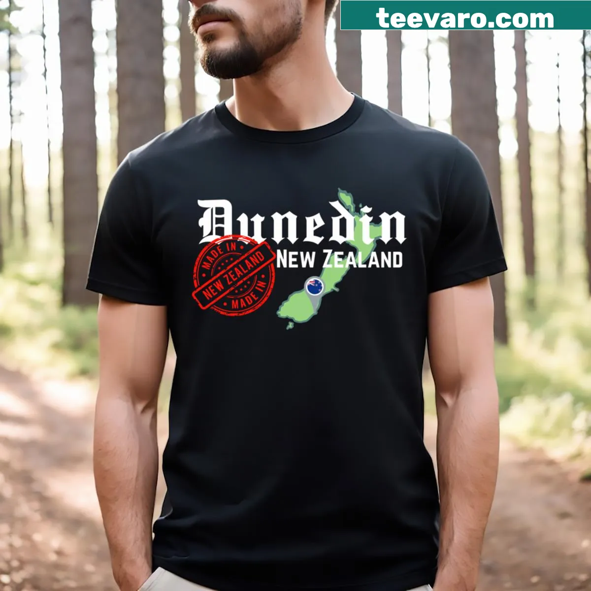 Authentic 'Dunedin New Zealand' T-shirt celebrating local pride — on a men's t-shirt
