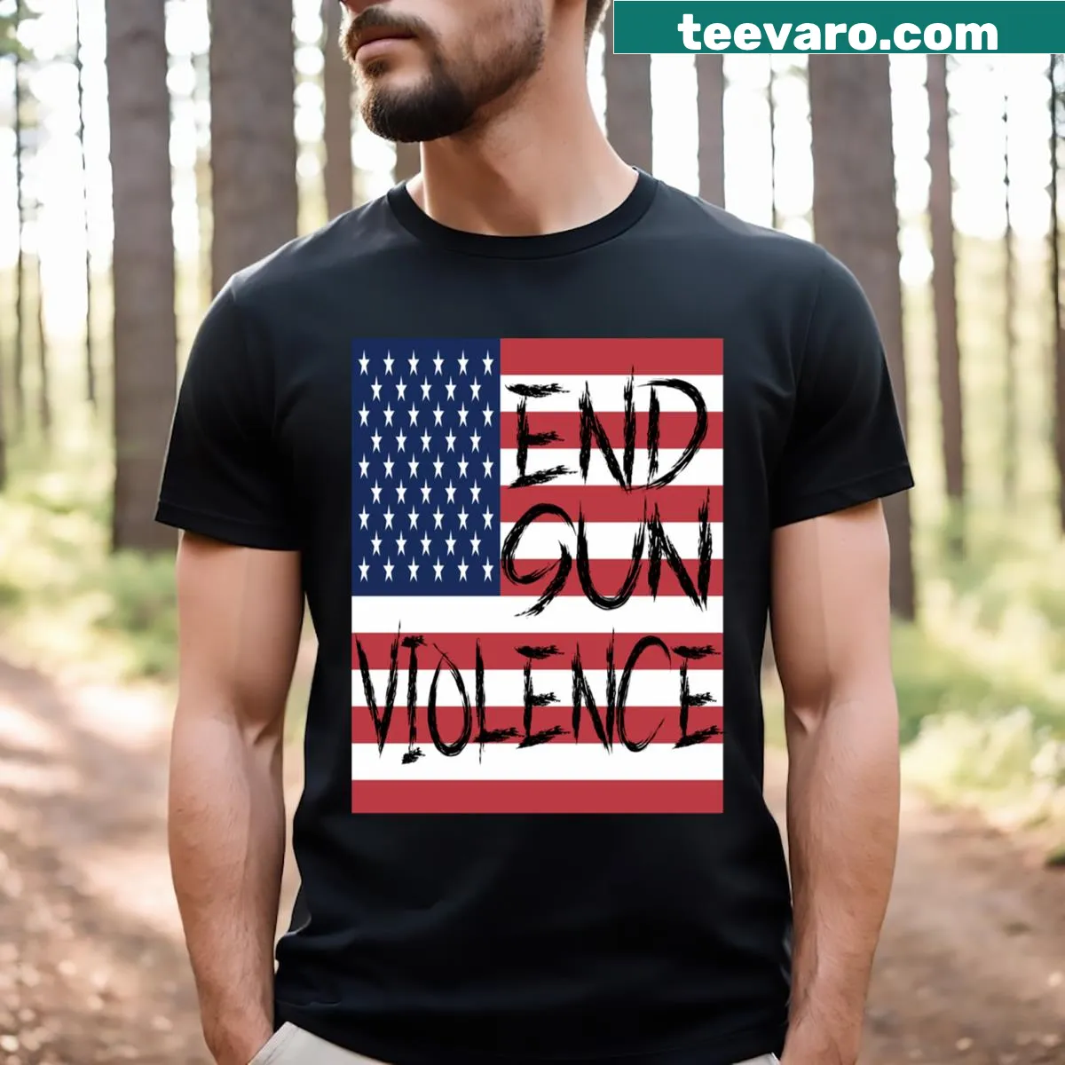 T-shirt with bold 'End Gun Violence' text for social awareness — on a men's t-shirt