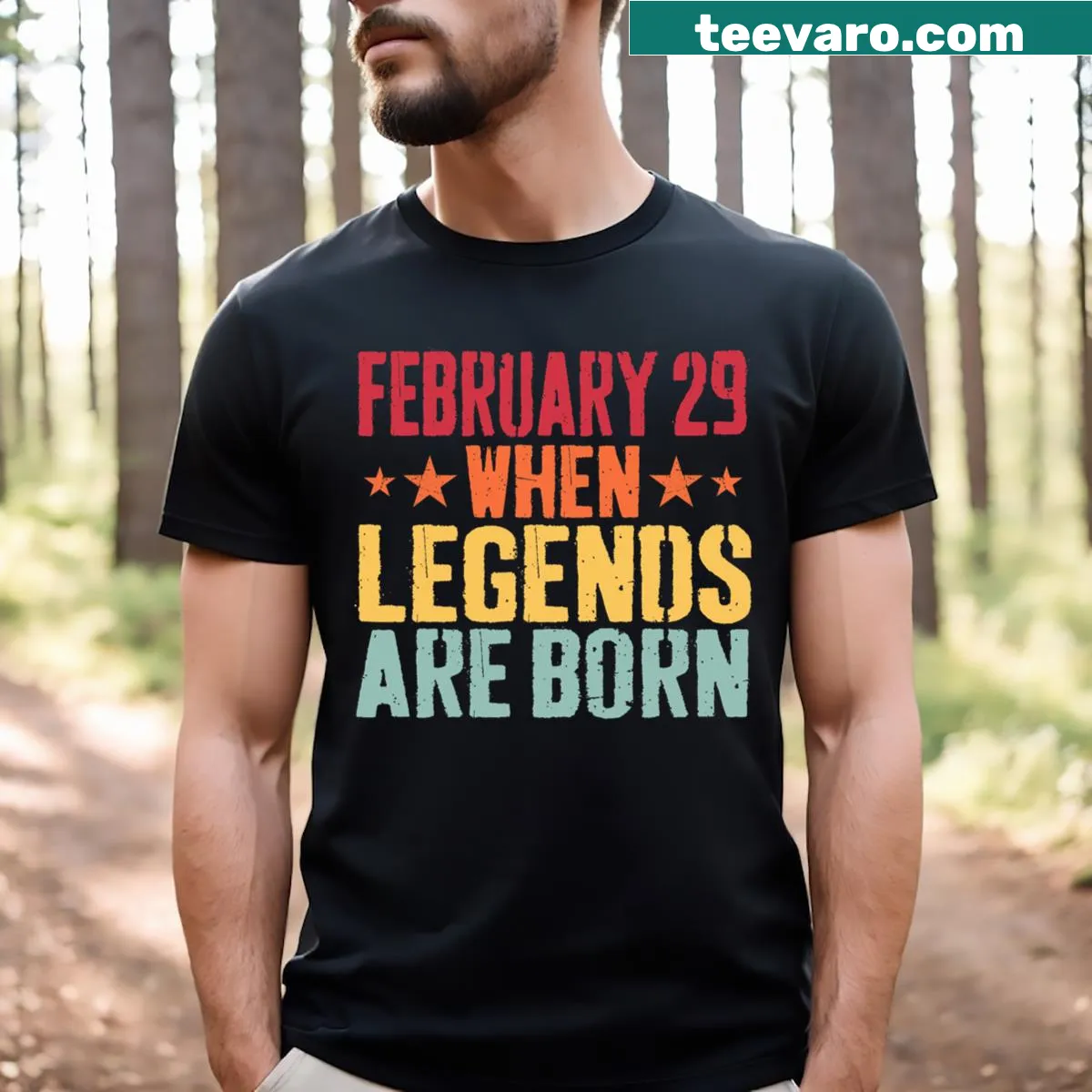 Funny T-shirt celebrating February 29 birthdays for men — on a men's t-shirt